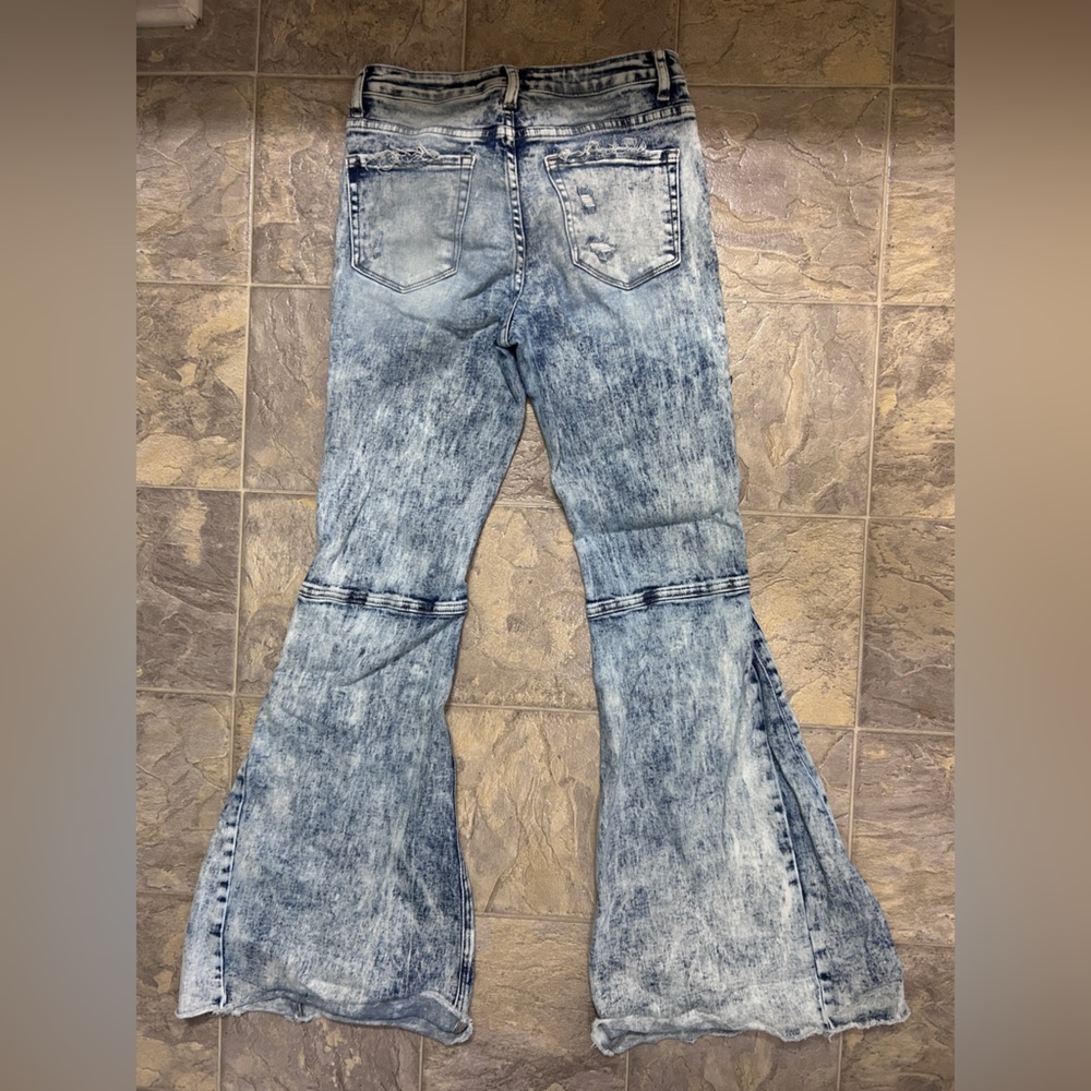 Flying Monkey High Rise Super Flare Acid Wash Jeans